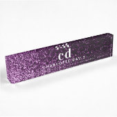 Lila Glitzer Monogramm-Initialen Namensplakette
