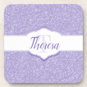 Lila Glitzer Monogramm PlastikUntersetzer Getränkeuntersetzer (Vorderseite)