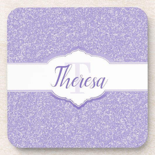 Lila Glitzer Monogramm PlastikUntersetzer Getränkeuntersetzer (Vorderseite)