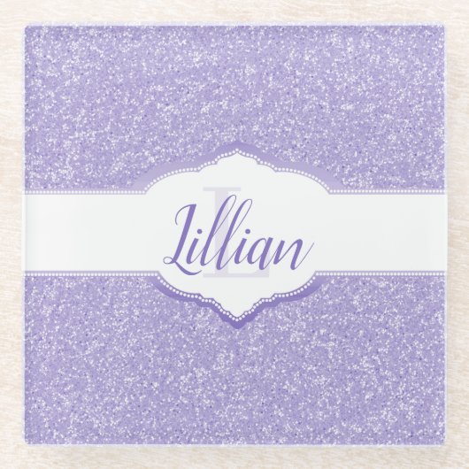 Lila Glitzer Monogramm Untersetzer (Vorderseite)