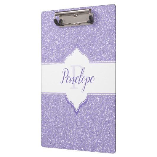 Lila Glitzer-Monogramm-Zwischenablage Klemmbrett (Links)