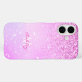 Lila Glitzer, Name und Monogramm des Skripts für d Case-Mate iPhone Hülle (Rückseite (Horizontal))