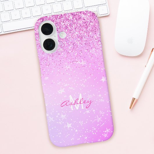 Lila Glitzer, Name und Monogramm des Skripts für d Case-Mate iPhone Hülle