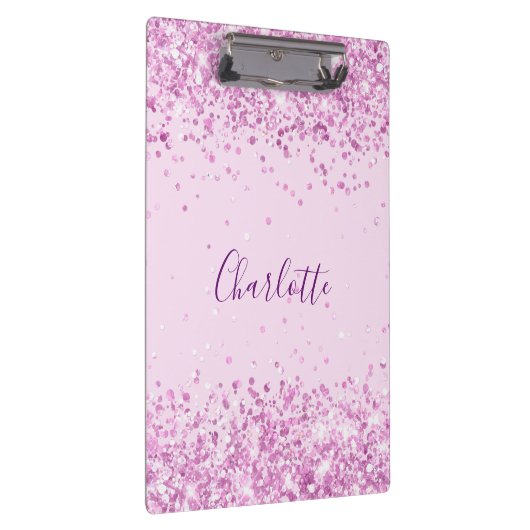 Lila Glitzer-Namensskript in Rosa Klemmbrett (Rechts)