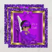 Lila Glitzer Niedlich Baby in Showbaby Einladung (Vorne/Hinten)