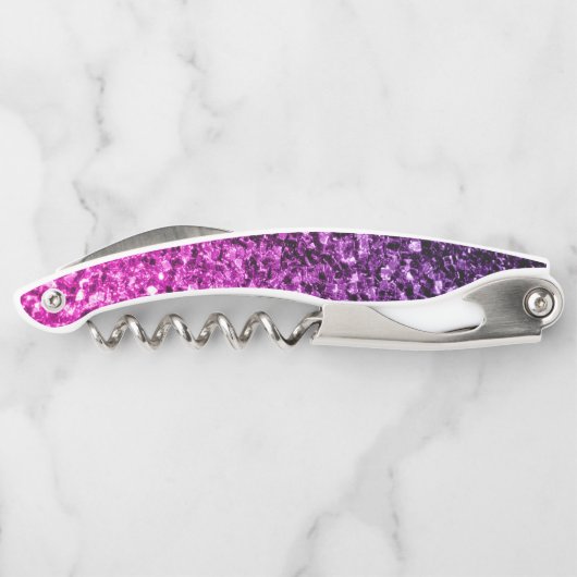 Lila Glitzer-Ober-Imitate-Monogramm Kellnermesser (Rückseite)