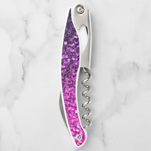 Lila Glitzer-Ober-Imitate-Monogramm Kellnermesser (Rückseite)