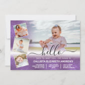 Lila Glitzer Ombre Birth Fotomaterial Collage Ankündigung (Vorderseite)