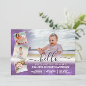 Lila Glitzer Ombre Birth Fotomaterial Collage Ankündigung (Stehend Vorderseite)
