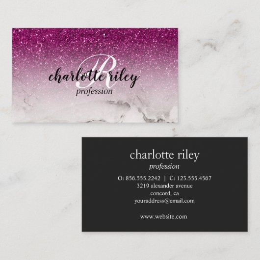 Lila Glitzer Ombre Cursive Monogram Salon Makeup Visitenkarte (Vorne/Hinten)
