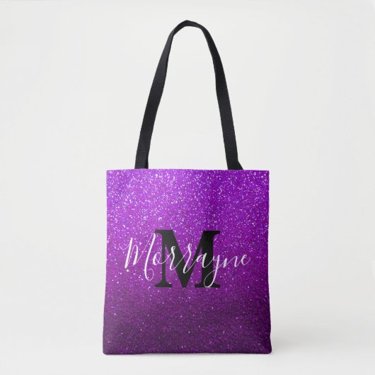 Lila Glitzer Ombre Glitzern Metallisches Monogramm Tasche (Vorderseite)