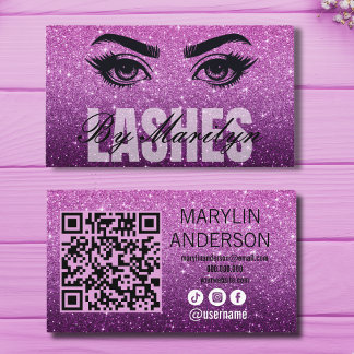 Lila Glitzer Ombre Lash Business mit QR Code Visitenkarte