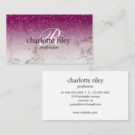 Lila Glitzer Ombre Monogram Marmorsalon Makeup Visitenkarte (Vorne/Hinten)