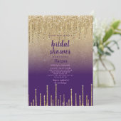 Lila Glitzer ombre Tropfen scrip Brautparty Einladung (Stehend Vorderseite)