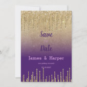 Lila Glitzer ombre Tropfen Skript Save the Date Einladung (Vorderseite)