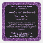 Lila Glitzer Parfümerrollen Flaschenetikett Quadratischer Aufkleber (Vorderseite)