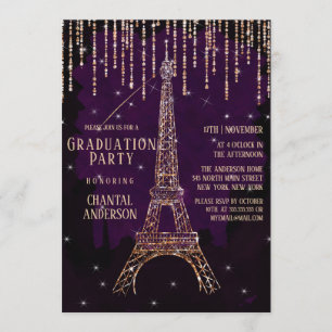 Lila Glitzer Paris Eiffel Tower Abschluss Einladung