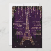 Lila Glitzer Paris Eiffel Tower Bachelorette Einladung (Vorderseite)