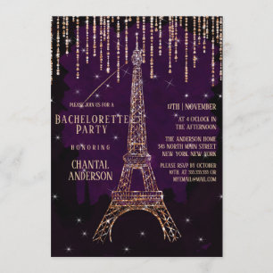 Lila Glitzer Paris Eiffel Tower Bachelorette Einladung