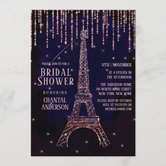 Lila Glitzer Paris Eiffel Tower Brautparty Einladung
