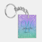 Lila Glitzer Patio Lantern Confetti Glam Blue Schlüsselanhänger (Vorderseite links)