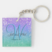 Lila Glitzer Patio Lantern Confetti Glam Blue Schlüsselanhänger (Rückseite)