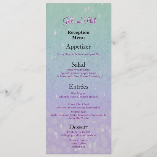 Lila Glitzer Patio Lantern Confetti Glam Glow Menükarte (Vorderseite)