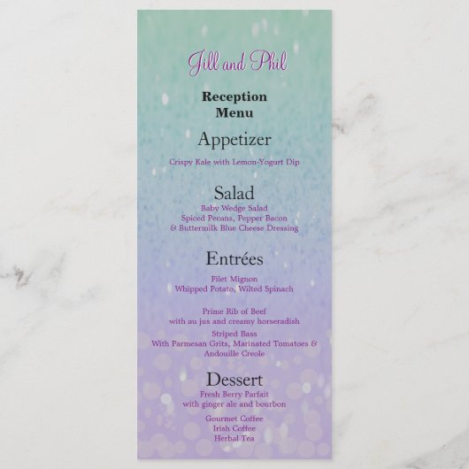 Lila Glitzer Patio Lantern Confetti Glam Glow Menükarte (Rückseite)