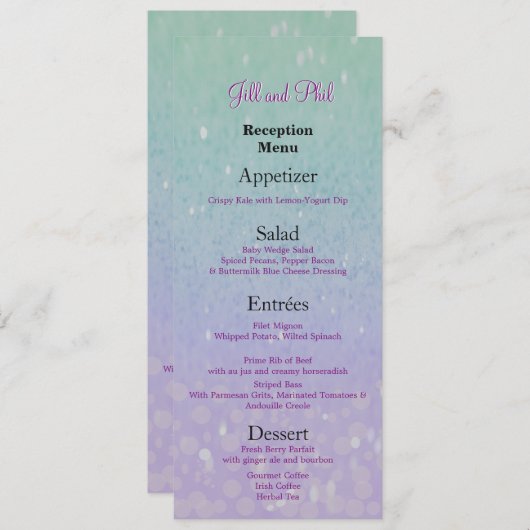 Lila Glitzer Patio Lantern Confetti Glam Glow Menükarte (Vorne/Hinten)