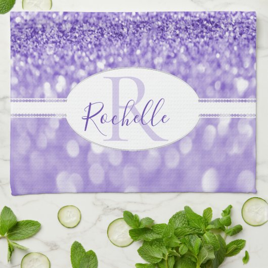 Lila Glitzer Personalisiert Küchentuch (Gefaltet)