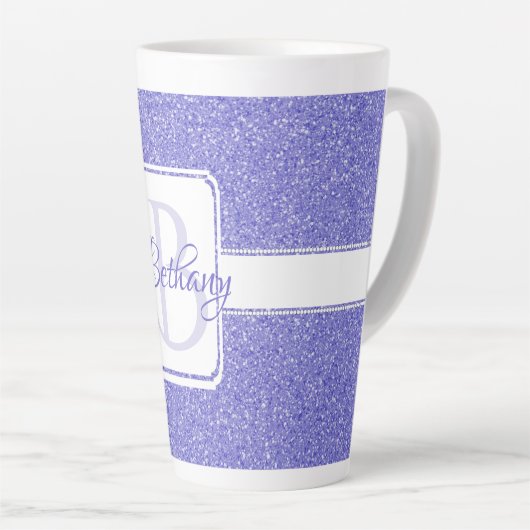 Lila Glitzer Personalisiert Latte Tasse (Rechte Ecke)