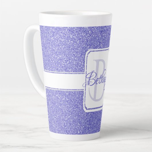 Lila Glitzer Personalisiert Latte Tasse (Linke Ecke)