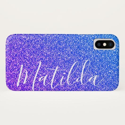 Lila Glitzer Personalisierter Name Skript Case-Mate iPhone Hülle (Rückseite (Horizontal))