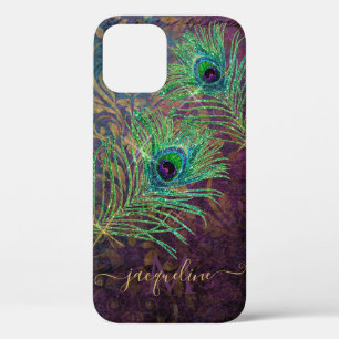 Lila Glitzer Pfauenfedern Elegantes Monogramm Case-Mate iPhone Hülle
