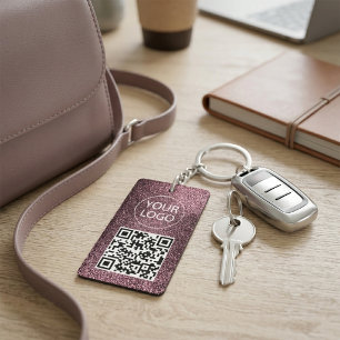 Lila Glitzer QR-Code Visitenkarte Ihr Logo Schlüsselanhänger