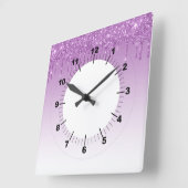 Lila Glitzer Quadratische Wanduhr (Winkel)