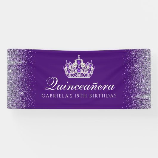 Lila Glitzer Quinceanera Banner (Horizontal)
