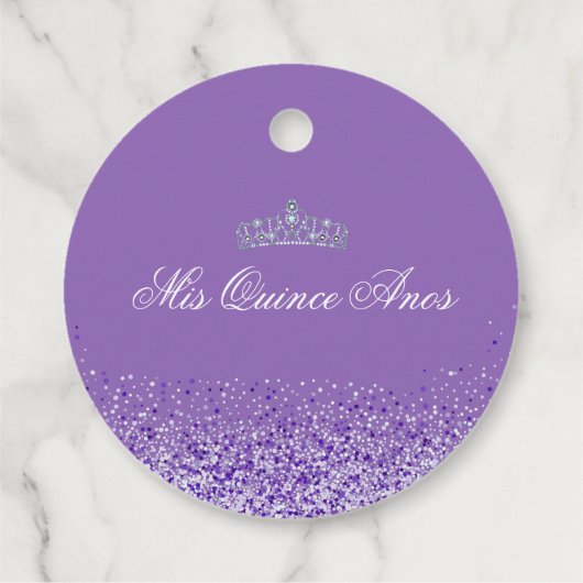Lila Glitzer Quinceanera Geschenkanhänger (Rückseite)