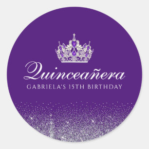 Lila Glitzer Quinceanera Runder Aufkleber