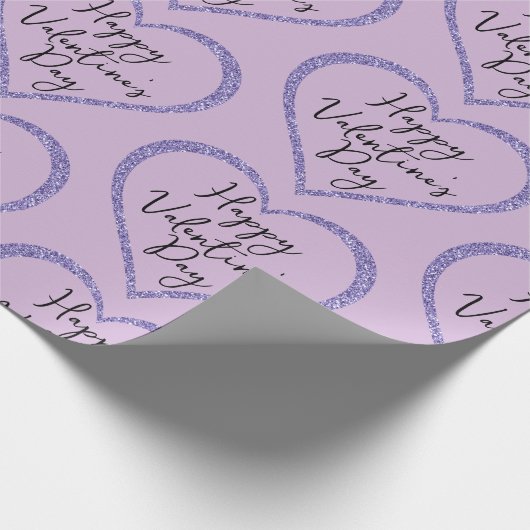 Lila Glitzer Romantischer Valentinstag Geschenkpapier (Ecke)