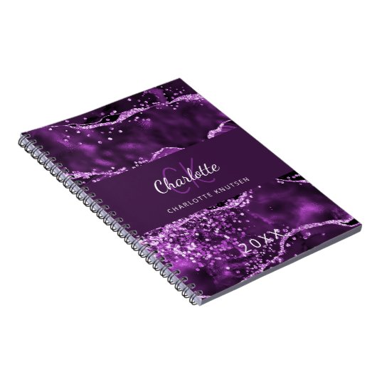 Lila Glitzer Rosa-Age-Marmormonogramm Notizblock (Rechte Seite)