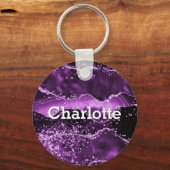 Lila Glitzer Rosa-Age-Marmorname Schlüsselanhänger (Vorderseite)