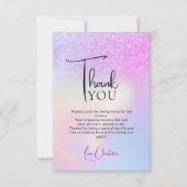 Lila Glitzer Rosa Holografisches Brautparty Dankeskarte (Vorderseite)