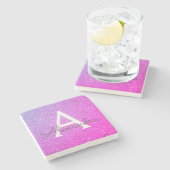 Lila Glitzer, rosa und dunkle Monogramm Steinuntersetzer (Seitenansicht)