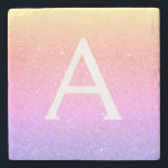 Lila Glitzer, rosa und dunkle Monogramm Steinuntersetzer<br><div class="desc">Gold,  Rosa und Lila Rainbow Pastel Ombre Imitate Glitzer und Sparkle Elegant Stone Tile. Diese Stone Tiles können so angepasst werden,  dass sie Ihren Anfangs- und Vornamen enthalten.</div>