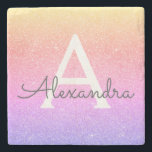 Lila Glitzer, rosa und dunkle Monogramm Steinuntersetzer<br><div class="desc">Gold,  Rosa und Lila Rainbow Pastel Ombre Imitate Glitzer und Sparkle Elegant Stone Tile. Diese Stone Tiles können so angepasst werden,  dass sie Ihren Anfangs- und Vornamen enthalten.</div>