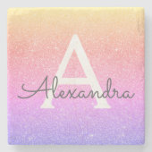 Lila Glitzer, rosa und dunkle Monogramm Steinuntersetzer (Vorderseite)