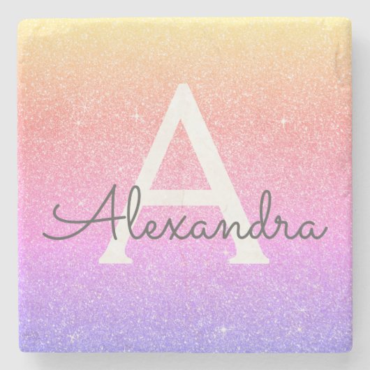 Lila Glitzer, rosa und dunkle Monogramm Steinuntersetzer (Vorderseite)