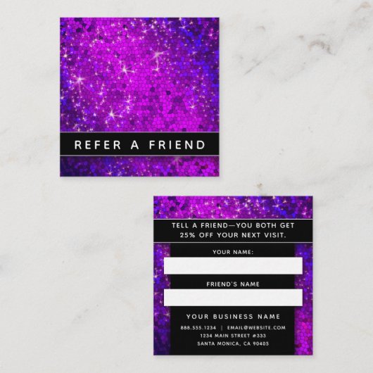 Lila Glitzer Salon Wellness-Center Terminkarte (Vorne/Hinten)