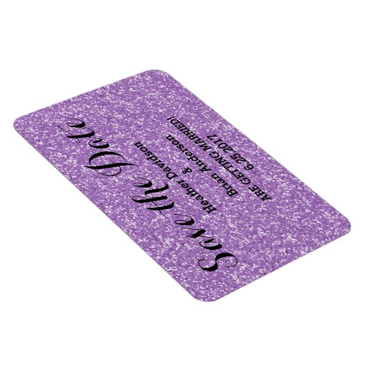Lila Glitzer Save the Date Flexi Magnet (Rechte Seite)